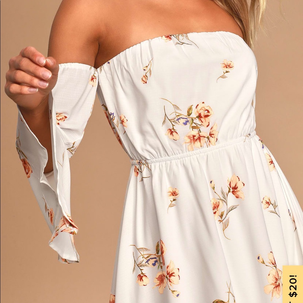 Ivory Floral Off Shoulder Mini Dress - Picture 3 of 4